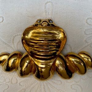 Rare 1989 Christopher Ross oversized 24 karat gold plated King Cobra belt buckle